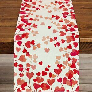 Valentines Day Table Runner Heart Dining Cloth Cottage Red Wedding Party Decor